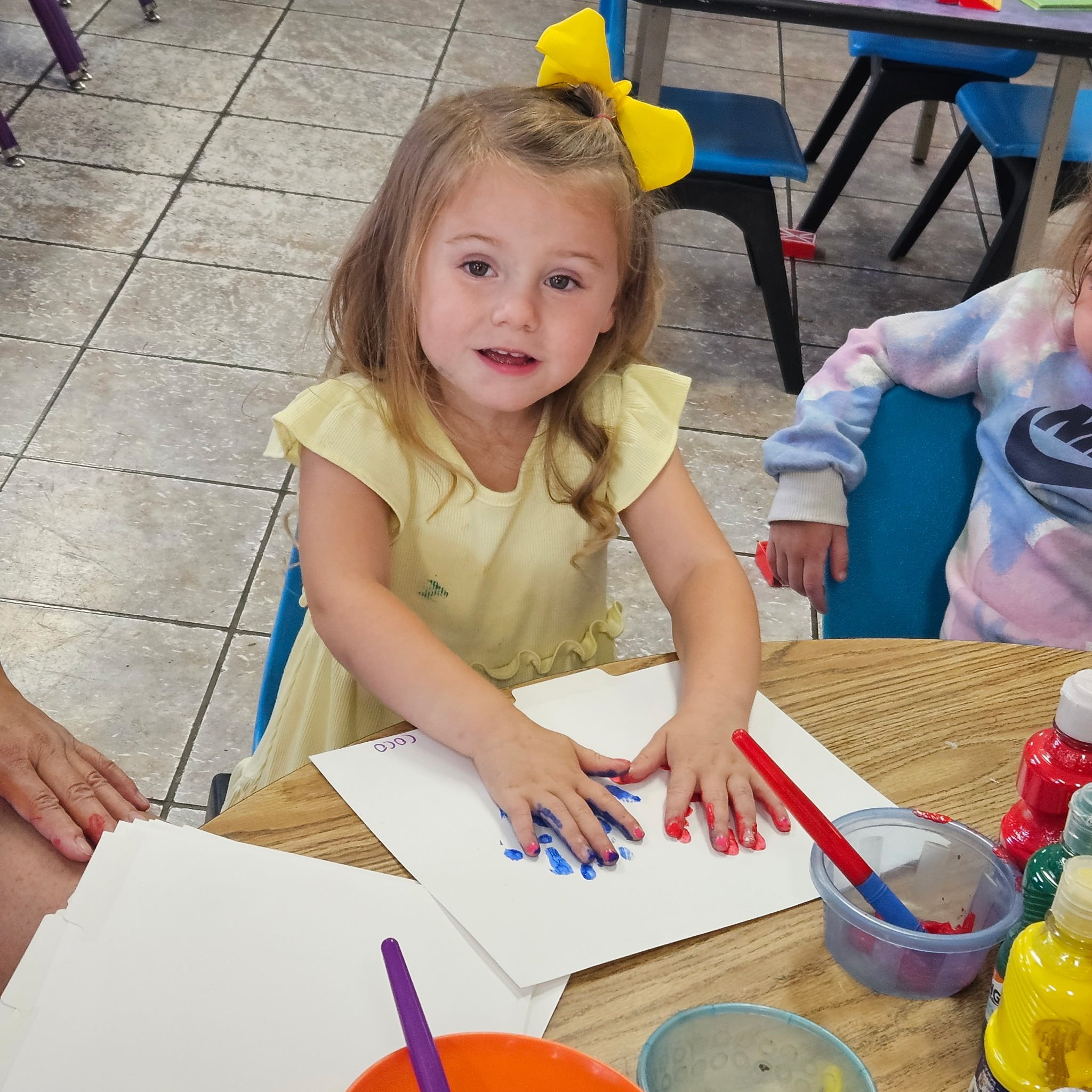 Preschool children's handprint art at Sunny Pointe in Northville, MI
